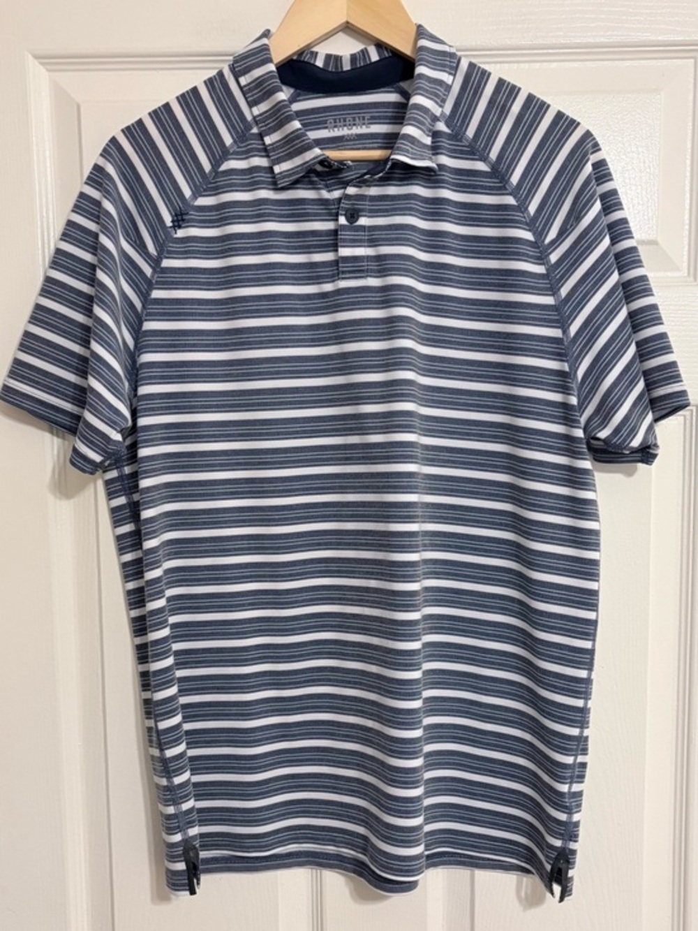 Rhone Mens Delta Pique Striped Golf Polo Blue White Large